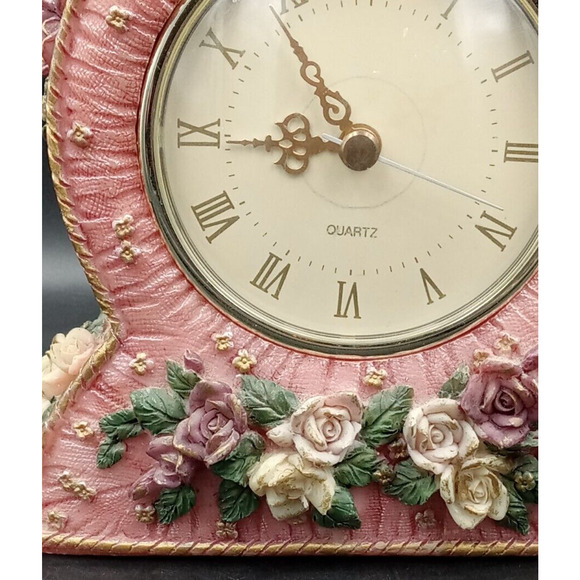 Beautiful Ganz Quartz Pink Floral Clock (doesn't work, may need battery ) - Picture 5 of 12